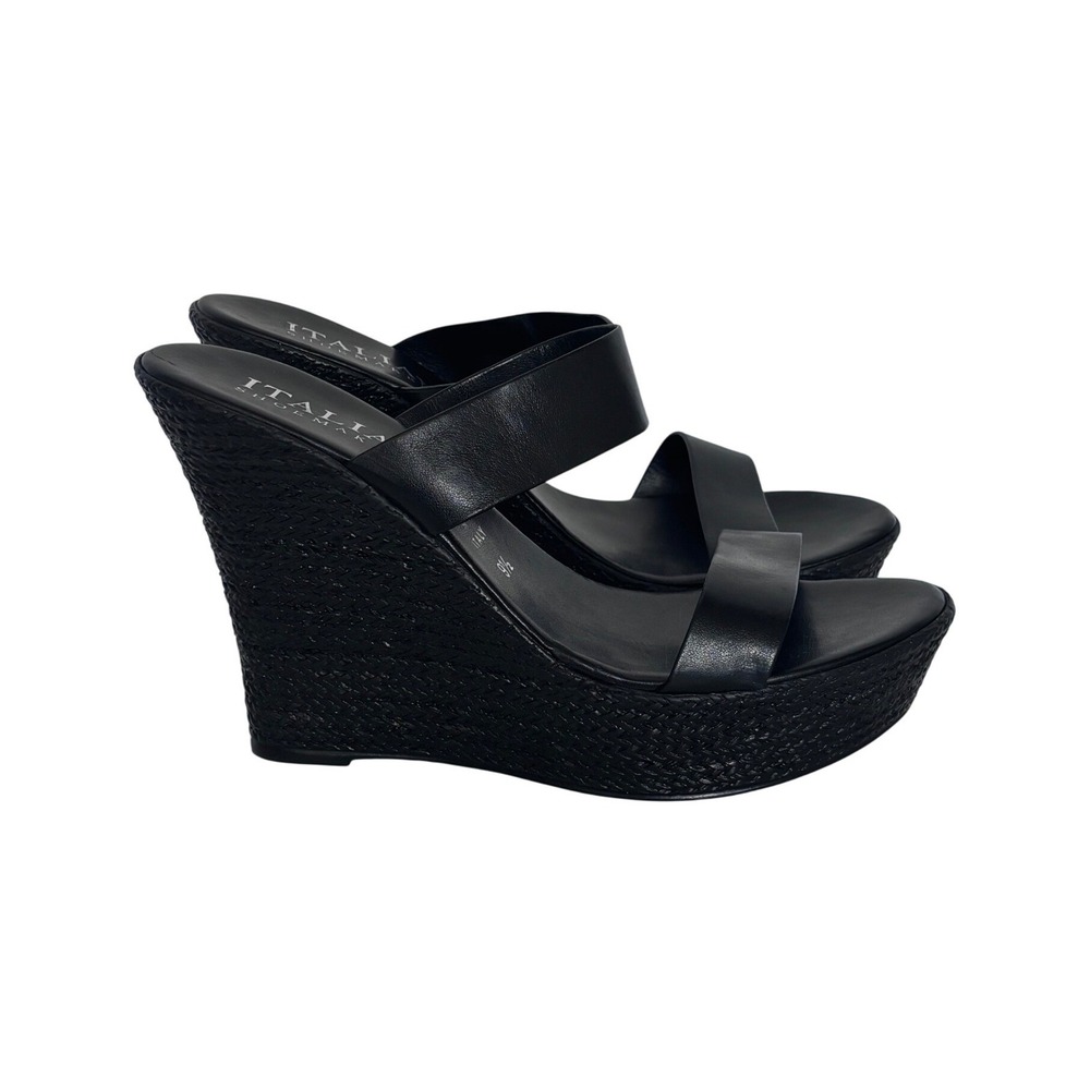 Italian Shoemakers Tinker Black Double Strap Wedge Platform Sandals Womens 9.5